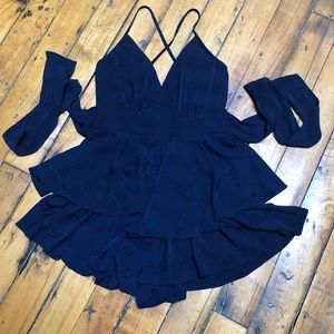 Polly Navy Romper, plaid, size 4